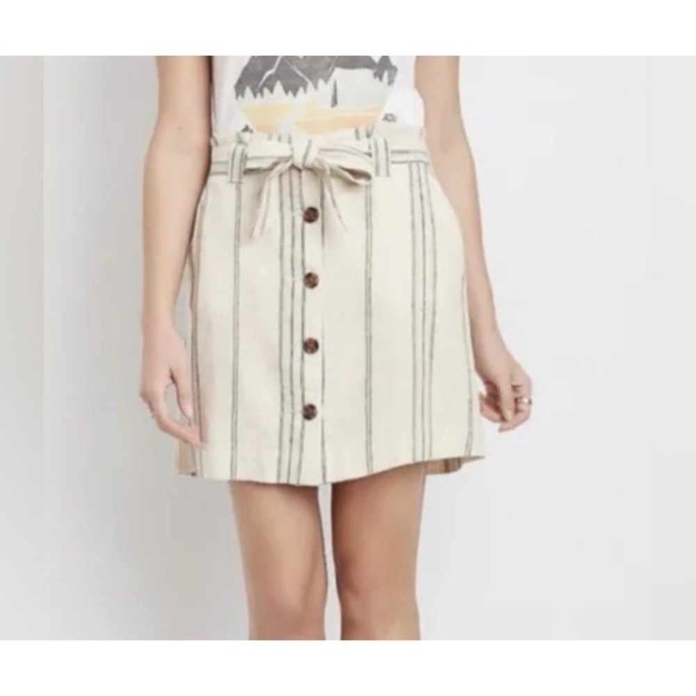 Maurices Boho Linen Blend Button Front Skirt 18W NWT Tie Belt Pockets High Rise
